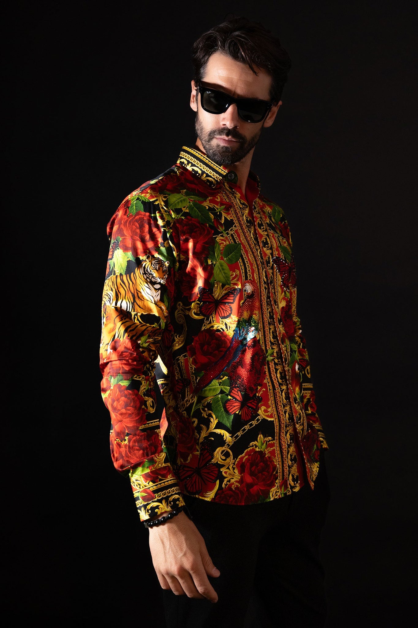 Barabas Wholesale Men's Rhinestone Tiger Floral Butterfly Luxury Shirt ...