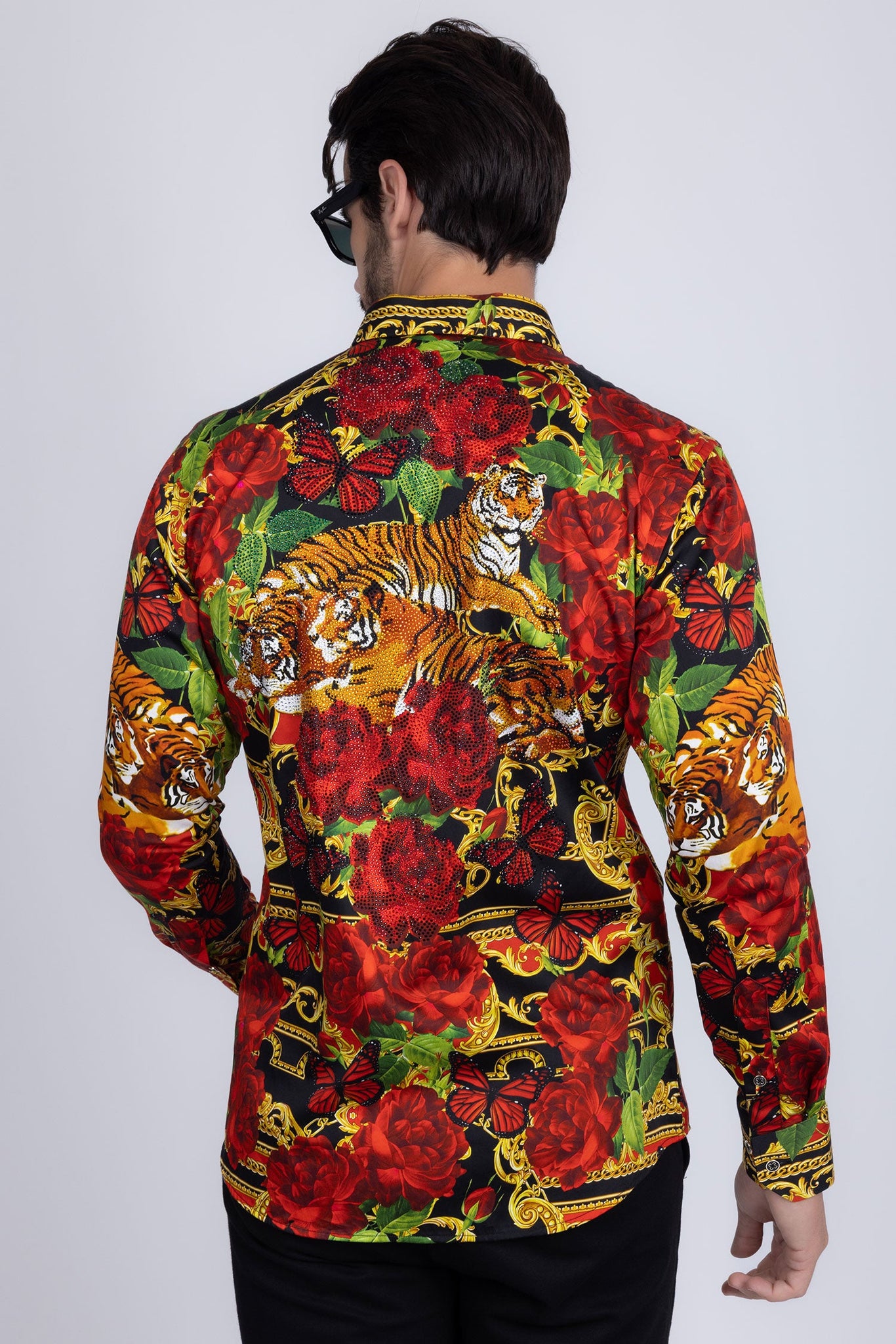 Barabas Wholesale Men's Rhinestone Tiger Floral Butterfly Luxury Shirt ...