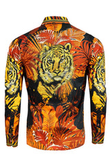 Barabas Wholesale Men's Rhinestone Leopard Floral Long Sleeves Shirt 2SPR225 Gold Rust