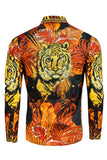 Barabas Wholesale Men's Rhinestone Leopard Floral Long Sleeves Shirt 2SPR225 Gold Rust