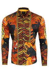 Barabas Wholesale Men's Rhinestone Leopard Floral Long Sleeves Shirt 2SPR225 Gold Rust