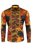 Barabas Wholesale Men's Rhinestone Leopard Floral Long Sleeves Shirt 2SPR225 Gold Rust
