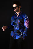 Barabas Wholesale Men's Rhinestone Leopard Floral Long Sleeves Shirt 2SPR225 Navy