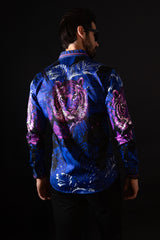 Barabas Wholesale Men's Rhinestone Leopard Floral Long Sleeves Shirt 2SPR225 Navy