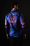 Barabas Wholesale Men's Rhinestone Leopard Floral Long Sleeves Shirt 2SPR225 Navy