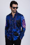 Barabas Wholesale Men's Rhinestone Leopard Floral Long Sleeves Shirt 2SPR225 Navy