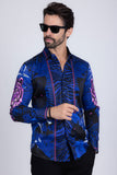 Barabas Wholesale Men's Rhinestone Leopard Floral Long Sleeves Shirt 2SPR225 Navy