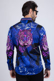 Barabas Wholesale Men's Rhinestone Leopard Floral Long Sleeves Shirt 2SPR225 Navy