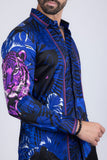 Barabas Wholesale Men's Rhinestone Leopard Floral Long Sleeves Shirt 2SPR225 Navy