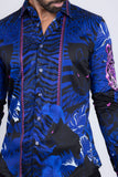 Barabas Wholesale Men's Rhinestone Leopard Floral Long Sleeves Shirt 2SPR225 Navy