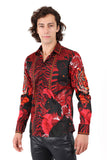 Barabas Wholesale Men's Rhinestone Leopard Floral Long Sleeves Shirt 2SPR225 Red