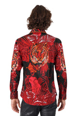 Barabas Wholesale Men's Rhinestone Leopard Floral Long Sleeves Shirt 2SPR225 Red