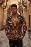 Barabas Wholesale Men's Rhinestone Leopard Floral Long Sleeves Shirt 2SPR227 Multi