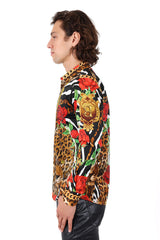 Barabas Wholesale Men's Rhinestone Leopard Floral Long Sleeves Shirt 2SPR227 Multi