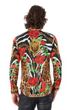 Barabas Wholesale Men's Rhinestone Leopard Floral Long Sleeves Shirt 2SPR227 Multi