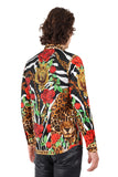 Barabas Wholesale Men's Rhinestone Leopard Floral Long Sleeves Shirt 2SPR227 Multi