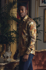 Barabas Wholesale men's Peacock Abstract printed long sleeve shirts 2SPR31 Rust