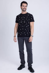 Barabas Men's Diamond Round Shape Stones Prints Graphic Shirts 2STR4 Black Silver