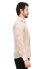 Barabas Wholesale Men's Floral Paisley See Through Long Sleeve Shirt 2SVL02 Cream