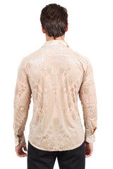Barabas Wholesale Men's Floral Paisley See Through Long Sleeve Shirt 2SVL02 Cream