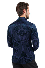Barabas Wholesale Men's Floral Paisley See Through Long Sleeve Shirt 2SVL02 Navy