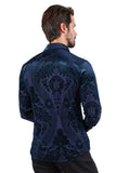 Barabas Wholesale Men's Floral Paisley See Through Long Sleeve Shirt 2SVL02 Navy