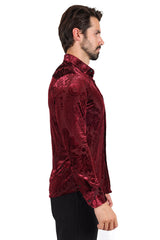Barabas Wholesale Men's Floral Paisley See Through Long Sleeve Shirt 2SVL02 Wine