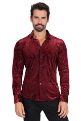 Barabas Wholesale Men's Floral Paisley See Through Long Sleeve Shirt 2SVL02 Wine