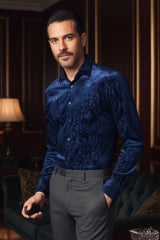 Barabas Wholesale Men's Paisley Long Sleeve Button Down Shirt 2SVL07 Navy