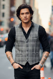 Barabas Men's Checkered Plaid Gold Silver Dress vest 2VP187 Gold Grey