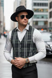 Barabas Men's Checkered Plaid Black Grey Green Dress Vest 2VP193 Black Green