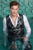 Barabas Men's Greek Key Pattern Floral Print Luxury Dress Vest 2VP3102 Black  Silver