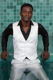 Barabas Men's Greek Key Pattern Floral Print Luxury Dress Vest 2VP3102 White Silver