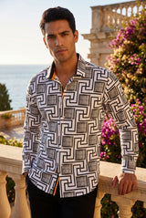 Barabas Men's Greek Key Print Design Button Down Luxury Shirts 2VS116 White