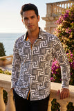Barabas Men's Greek Key Print Design Button Down Luxury Shirts 2VS116 White