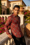 Barabas Men's Greek Key Print Design Button Down Luxury Shirts 2VS116 Wine