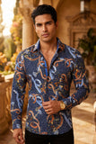 Vassari Men's Classic Belts Prints  Button Down Luxury Shirts 2VS118 Navy
