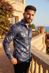Vassari Men's Printed Multicolor Button down Shirts 2VS126 Navy