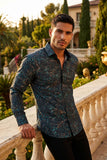 Vassari Men's Printed long sleeve Shirts 2VS141 Black Green