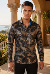Vassari Men's Printed Long Sleeve Shirts 2VS142 Black Gold
