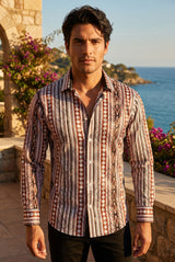 Vassari Men's Printed Striped Geometric Long Sleeve Shirts 2VS145 White Wine