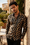 Vassari Mens Paisley Print Design Button Down Luxury Shirt  2VS148 Black Gold