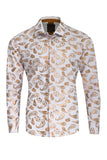 Vassari Mens Paisley Print Design Button Down Luxury Shirt  2VS148 White and Gold