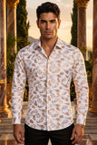 Vassari Mens Paisley Print Design Button Down Luxury Shirt  2VS148 White and Gold