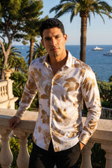 Barabas Men's Floral Print Design Button Down Luxury Shirts 2VS149 White