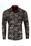Vassari Mens Paisley Floral Print Design Button Down Luxury Shirt  2VS150 Black Gold