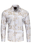 Vassari Mens Paisley Floral Print Design Button Down Luxury Shirt  2VS150 White Gold
