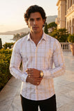 Vassari Mens Gold Shiny Print Design Button Down Luxury Shirt  2VS151 White and Gold
