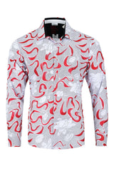 Vassari Mens Floral Print Design Button Down Luxury Shirt  2VS154 White and Red