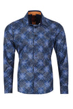 Vassari Mens Greek Pattern Print Design Button Down Luxury Shirt  2VS155 Blue